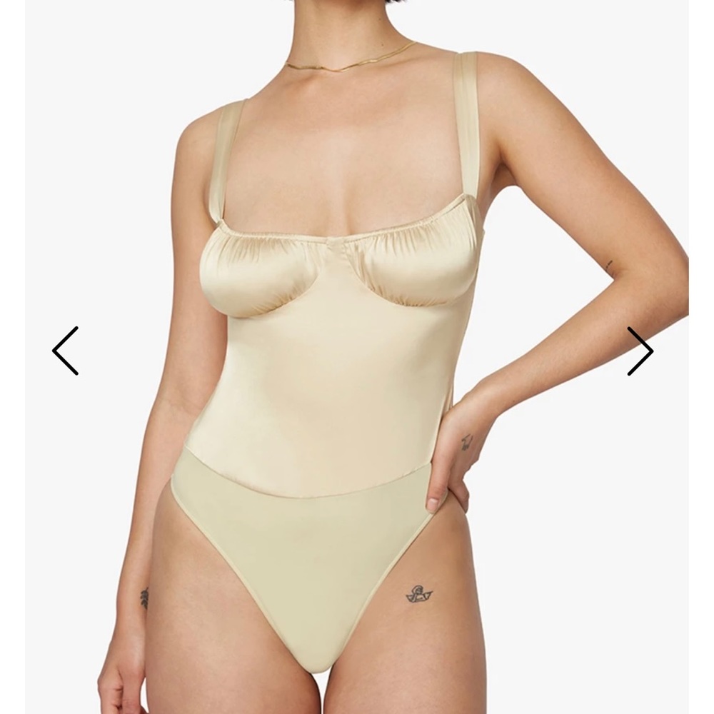 WeWoreWhat Ruched tank stretch charmeuse bodysuit